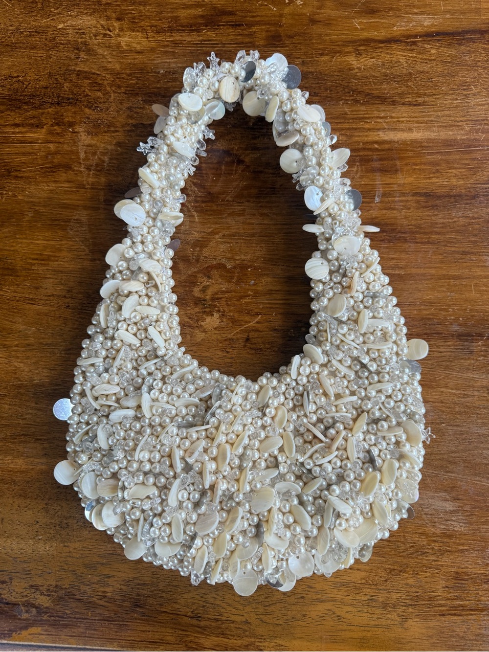 Pearl & Shell Embellished Handbag - Ivory
